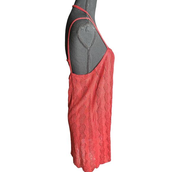 Free People Halter Neck Mini Dress Red Backless Sheer Front Button Crochet S - Picture 3 of 7